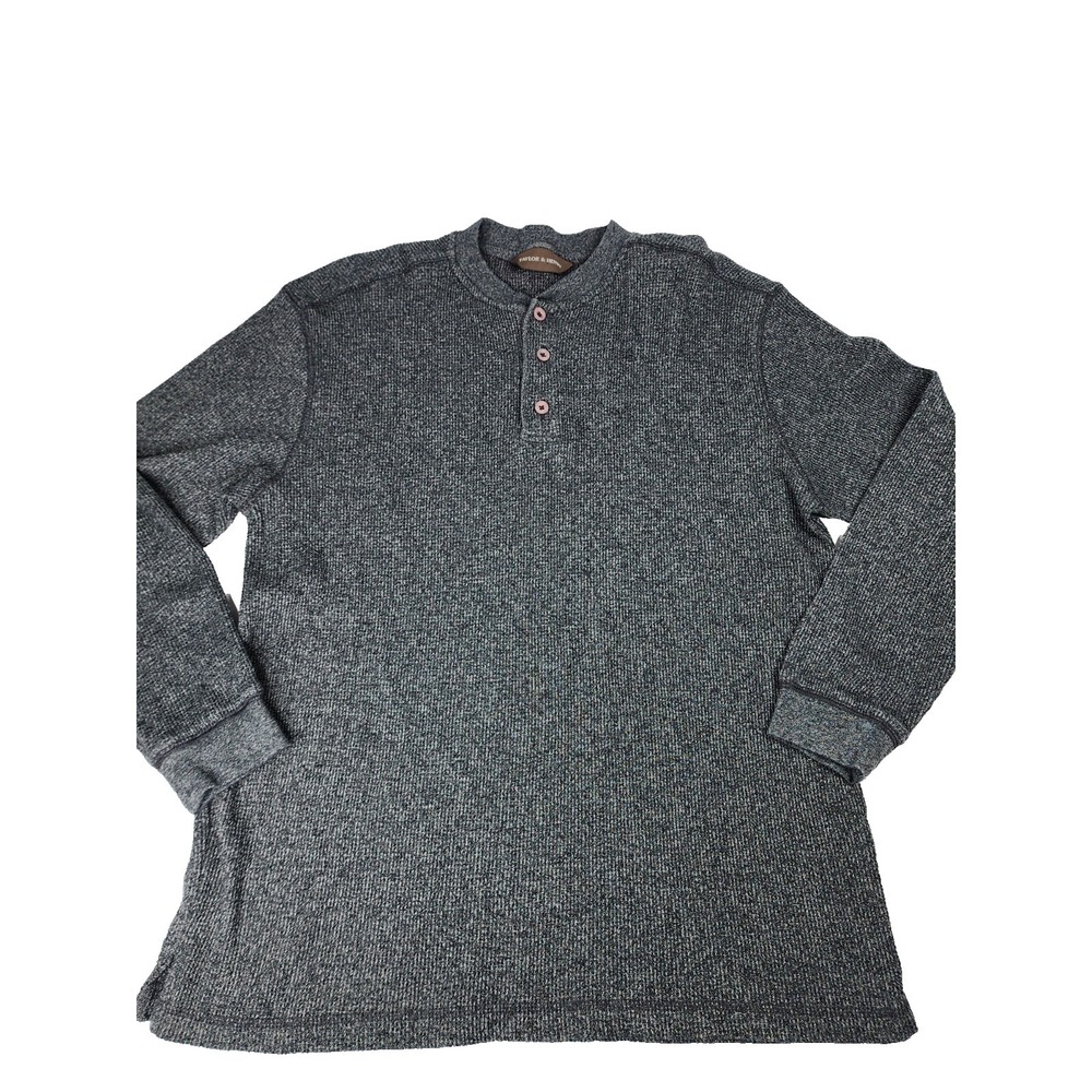 Taylor & Henry Henley Shirt Mens Large L Gray Heather Long Sleeve Thermal Waffle